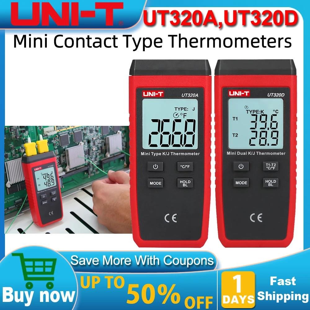 UNI-T UT320D UT320A เครื่องวัดความชื้นสัมพัทธ์ Thermokoppel ประเภทติดต่อ dual channel K/J เครื่องวัด
