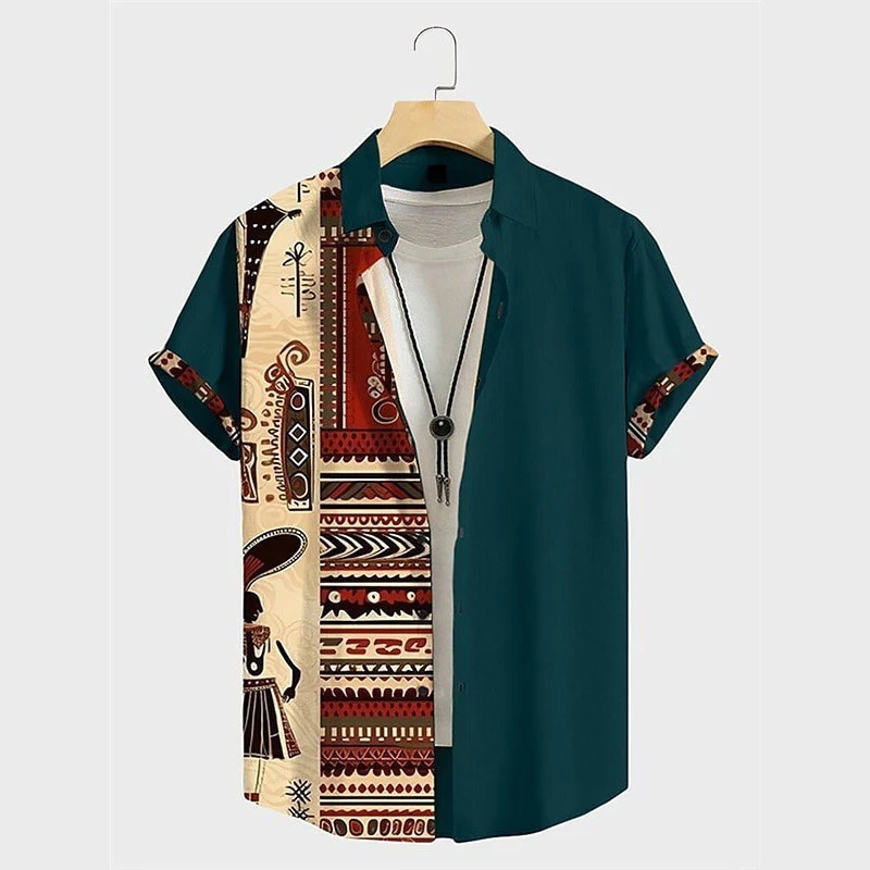 2025วินเทจสไตล์ชาติพันธุ์เสื้อแขนสั้นผู้ชาย3D แบบพิมพ์แขนสั้นด้านบนสไตล์ชาติพันธุ์กลางแจ้งหลวมสบายๆขนาดใหญ่ Boho เสื้อสำหรับผู้ชาย