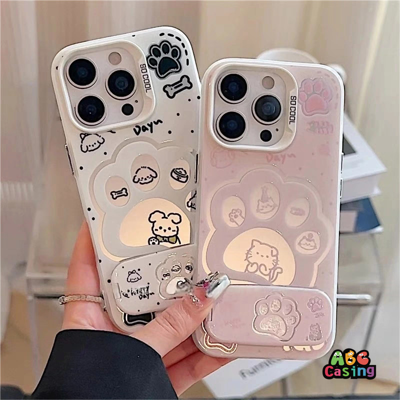 ธนูง่ายๆ เคสไอโฟน16 สำหรับ เคส IPhone 17 11 15 13 16 14 12 Pro Max X XR XS Max 7 8 16 Plus SE เคสอุ้งเท้าแมวสุดน่ารัก