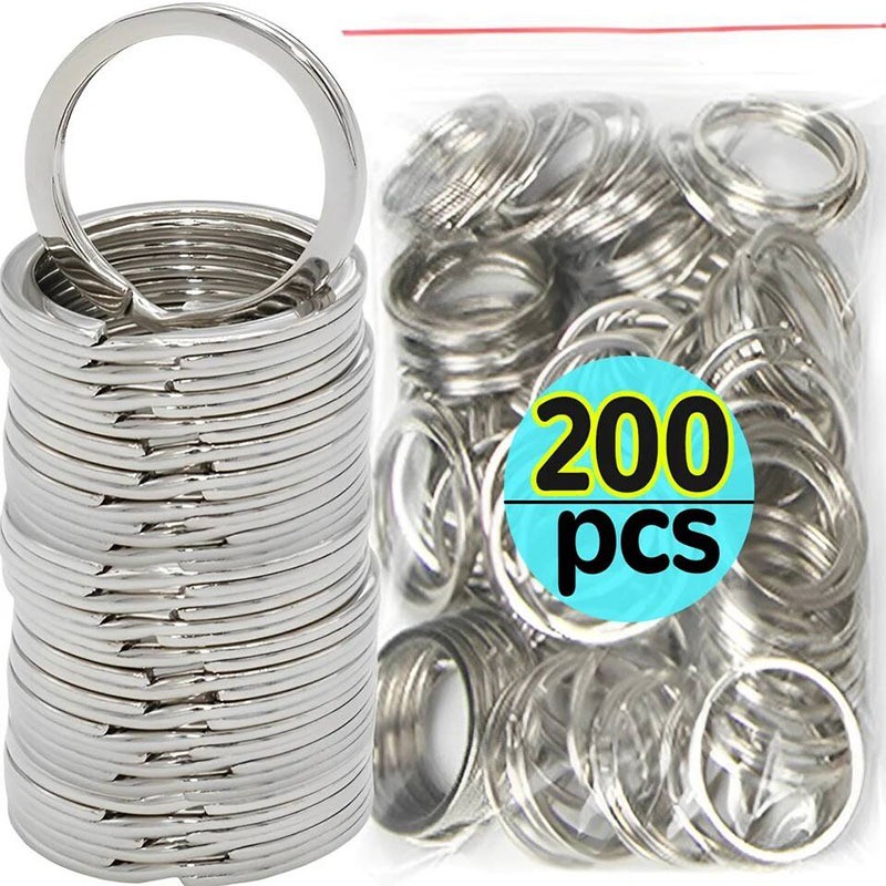50/100/200 ชิ้นพวงกุญแจโลหะพร้อมแหวนแยก / 25 มม. พวงกุญแจเปล่า / จี้กุญแจ DIY
