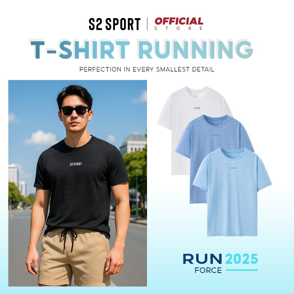 S2 SPORT เสื้อยืดกีฬาคอกลมผู้ชายทําจากยางยืด AirDry สุดเท่เพื่อความสบาย - STS08