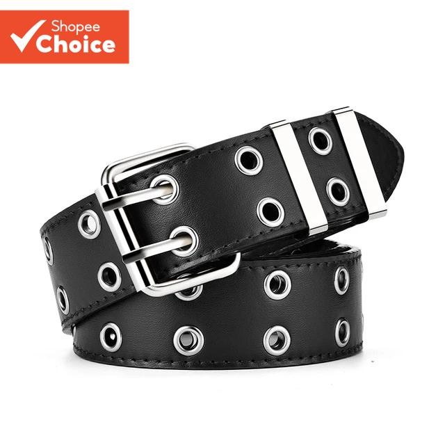 Y2K ผู้หญิงs Alloy Punk เข็มขัด - หนังวินเทจปรับ Pin Buckle Studded Design สําหรับกางเกงยีนส์/Streetwear