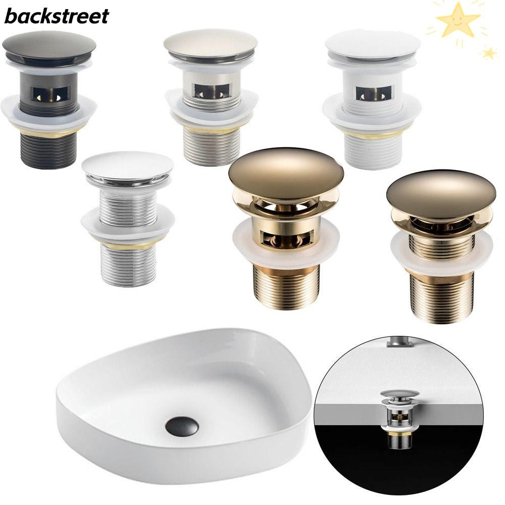 BACKSTAGE Sink Drain Waste Stopper, Slotted Unslotted Push Pop Up Basin Waste Plug Drainer, โลหะไม่มีน้ําล้นปุ่มเสียอ่างล้างหน้าท่อระบายน้ําอุปกรณ์