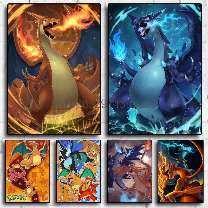 Pokemon การ์ตูนอะนิเมะ Tela Pittura Charizard Charmander โปสเตอร์พิมพ์ Wall Art ตกแต่งสําหรับห้องเด็ก Cuadros