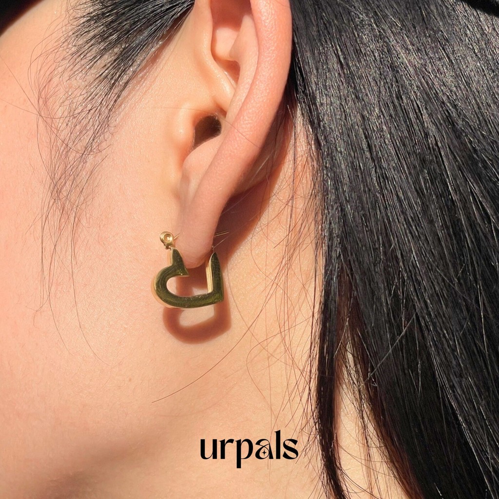 URPALS ต่างหูห่วง ต่างหูหัวใจ Stainless ชุบทอง 18K มินิมอล ไม่ลอกไม่ดำ ใช้งานได้นาน