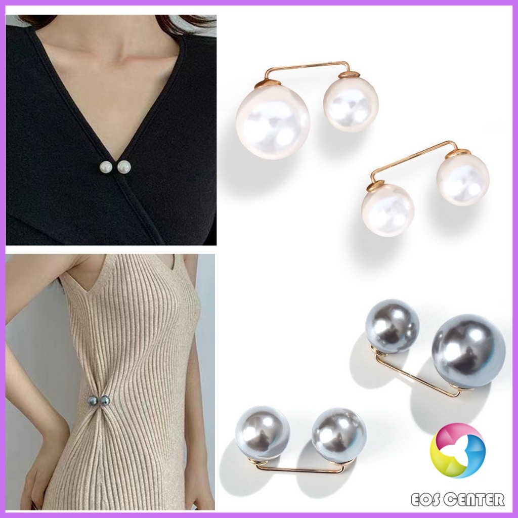 E.C. เข็มกลัดมุกเทียม ปรับขนาดเอว/ขนาดขากางเกง  สําหรับตกแต่งเสื้อ ผ้าคลุมไหล่ 2ชิ้น/แพ็ค Fashion Pins