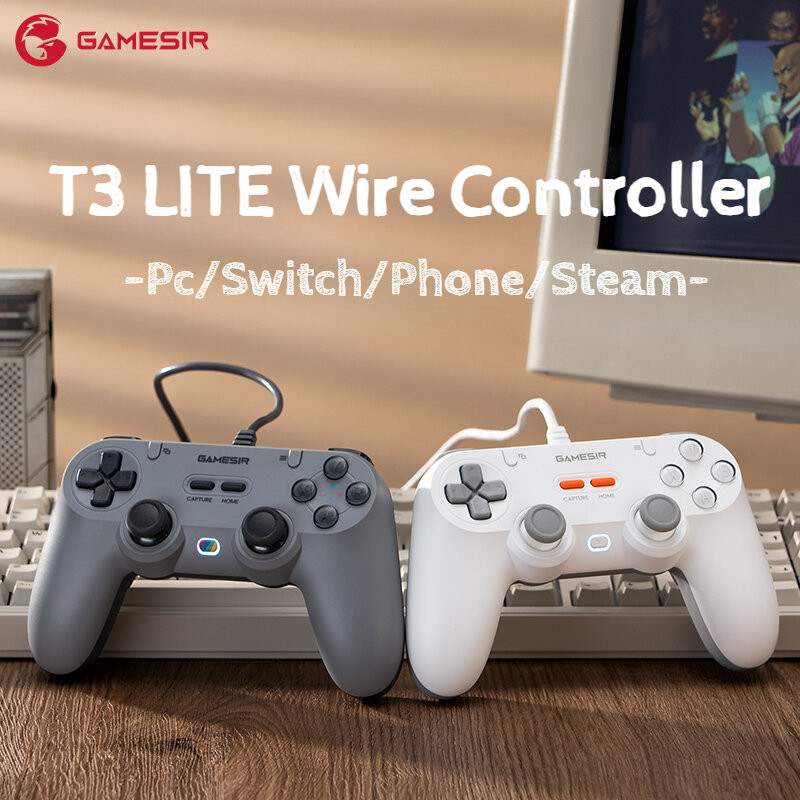 GameSir T3 Lite Wired Controlle 1000Hz Polleling Rate, Hall Effect จอยสติ๊กและ 2 ปุ่ม, การสั่นสะเทือนคู่, Turbo, PC Controller สําหรับ Steam/Android/iOS/Switch