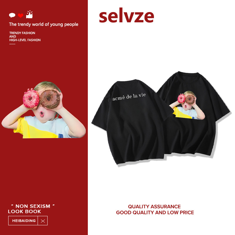 SELVZE（จัดส่งตลอด 24 ชั่วโมง）เสื้อยืดหน้าเด็ก，ลายน่ารัก ผ้าฝ้าย oversize แขนสั้นคอกลม L000543