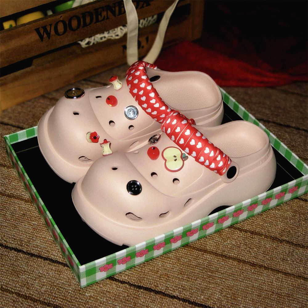 XIXITIAO รองเท้า但拖鞋 women夏季舒适厚底 扁平心形苹果拖鞋