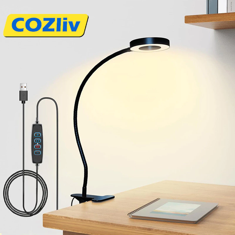 COZliv โคมไฟ โคมไฟตั้งโต๊ะ LED อุณหภูมิสีสามระดับลดแสง10ระดับมุมปรับได้360°สายชาร์จ USB 1.6ม🚚ส่งฟรี🚚