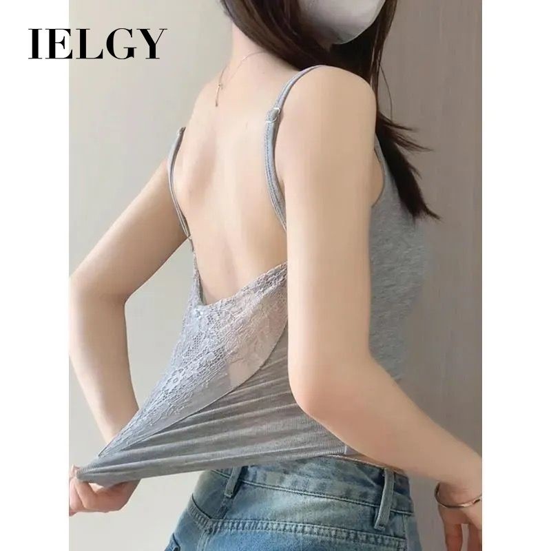IELGY เสื้อกั๊กสายเดี่ยวเปลือยหลังลูกไม้ สไตล์สแลนดี้ สำหรับผู้หญิง