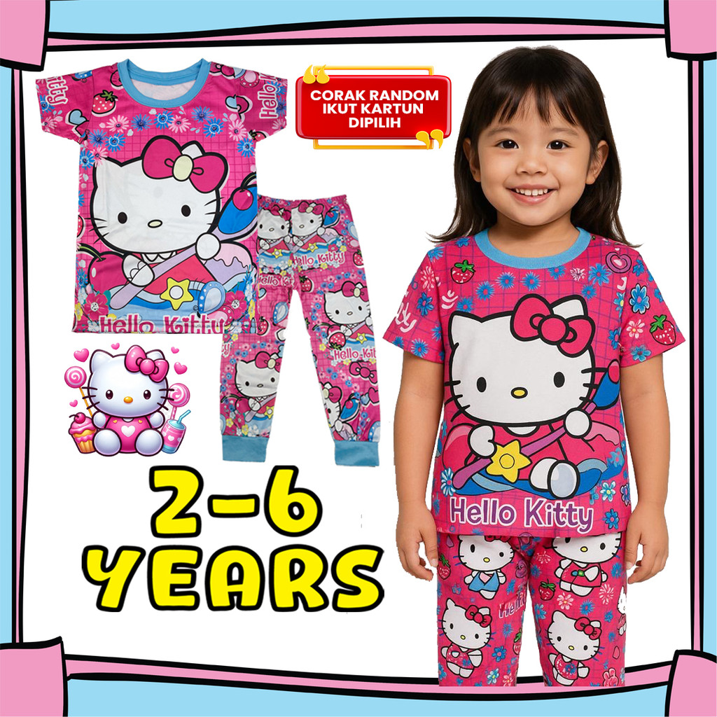 (1-6Y) ชุดนอนไมโครไฟเบอร์พิมพ์ลาย KI-TTY - ชุดนอนสุ่ม DesigN ชุดนอนเด็ก Baju Budak Perempuan