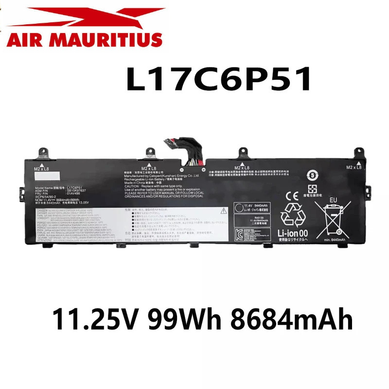 L17C6P51 แบตเตอรี่แล็ปท็อป 11.25V 99Wh 8684mAh สำหรับ Lenovo Thinkpad L17M6P52 P72 P73 P72-20MB P73-