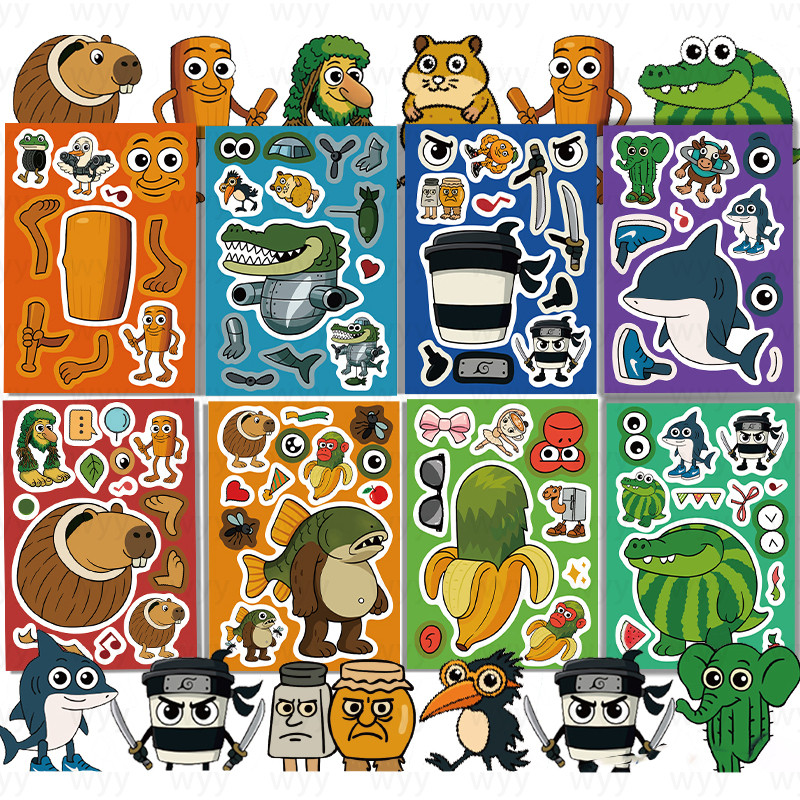 8 ชิ้นอิตาเลี่ยน Brainrot Themed เกมสติกเกอร์ Tung Tung Tung Shark สติกเกอร์ปริศนา