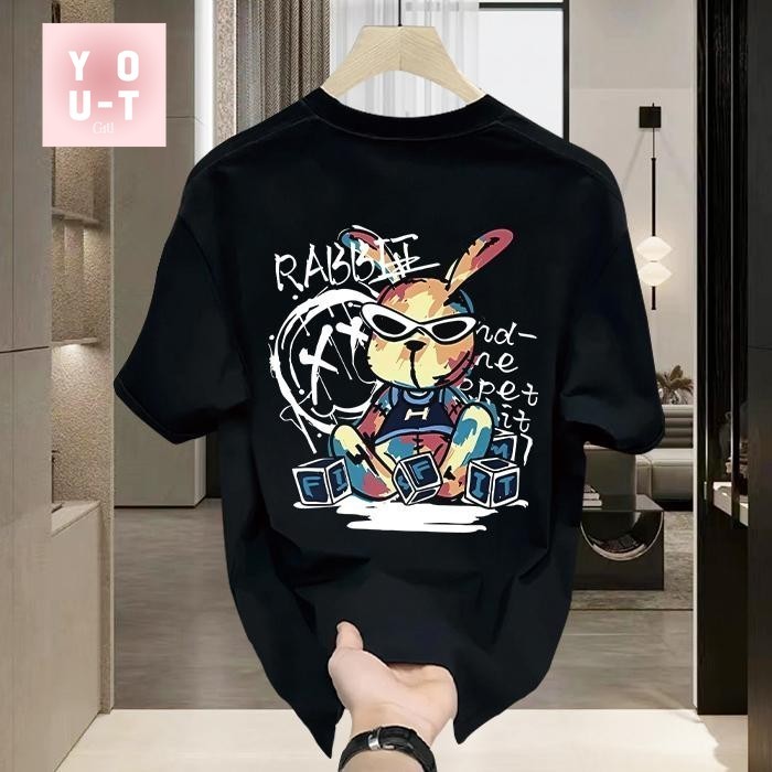 You-T💫เสื้อยืดแขนสั้น ผ้าฝ้าย 100% สวมใส่สบาย ไม่จำเป็นต้องรีดผ้า คอกลม ลาย "กระต่าย" พร้อมส่ง S-4XL