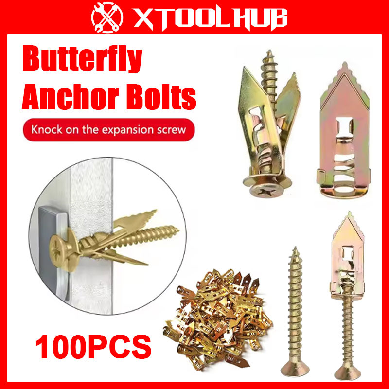 100 ชิ้นผีเสื้อ Anchor Bolts พิเศษสําหรับ Plasterboard สกรูขยายในโลหะ Drywall Anchors
