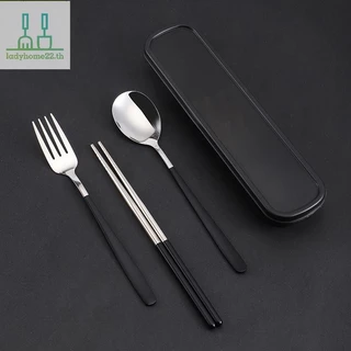 DOOULADY ชุดช้อนส้อมตะเกียบช้อน 3 In 1 สแตนเลสอาหารเย็นพร้อมกล่องบนโต๊ะอาหาร Flatware ชุด Travel Camping Flatware TH