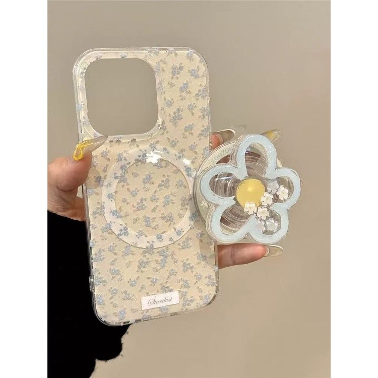 สไตล์เกาหลีดอกไม้สีฟ้าเหมาะสําหรับ Samsung S25 FE s25ultra เคสโทรศัพท์ s24 + s23 + แม่เหล็ก s22 + Sweet s21fe/s20 อารมณ์ ZFlip6/5 ความรู้สึกระดับไฮเอนด์ ZFold6 Shock-proof a16a26