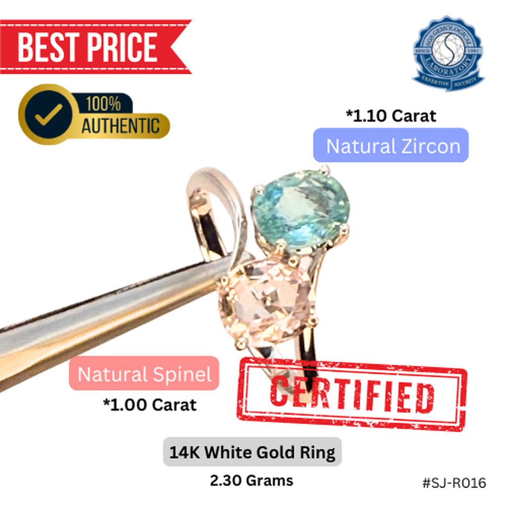 แหวน Two-Tone ทองคำขาว 14K WG (Natural Zircon 1.10 ct. + Natural Spinel 1.00 Ct.)
