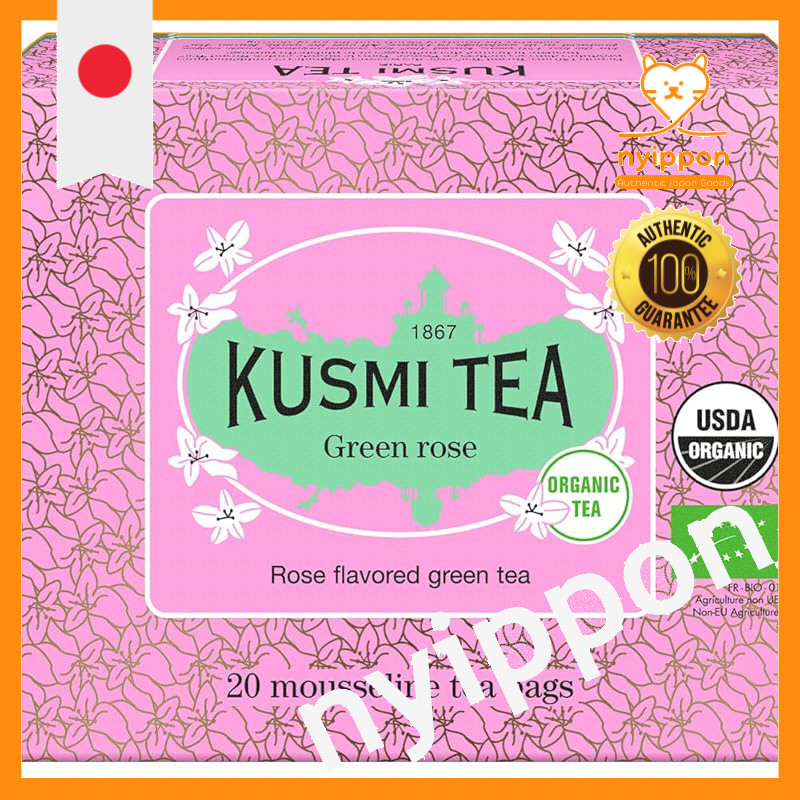 KUSMI TEA Green Rose Tea 2.0g x 20 Tea Bags (Unwrapped) Organic JAS Certified Green Tea [Imported]