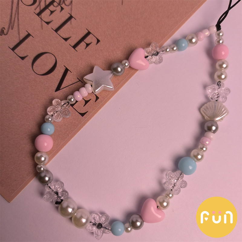 อิน สีชมพูหัวใจรักเปลือกหอยลูกปัดสากลโซ่โทรศัพท์มือถือกล้องเชือกเส้นเล็กอุปกรณ์ตกแต่งสายรัดข้อมือป้องกันการสูญหายพวงกุญแจ - รูปที่ 5