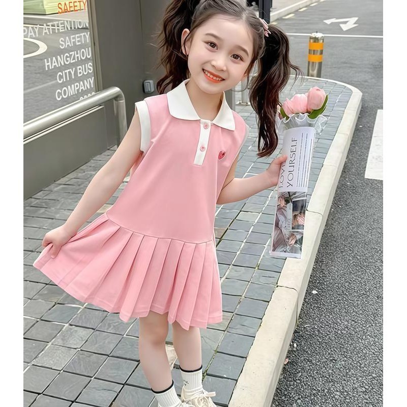 ชุดเด็กใส่สบายชุดเดรสกระโปรงโปโลสาวน้อยน่ารักๆ แขนกุด คอปก ส่วยๆผ้านุ่มๆใส่สบาย ชุดเจ้าหญิง  เหมาะสำหรับอายุ1-12ปี