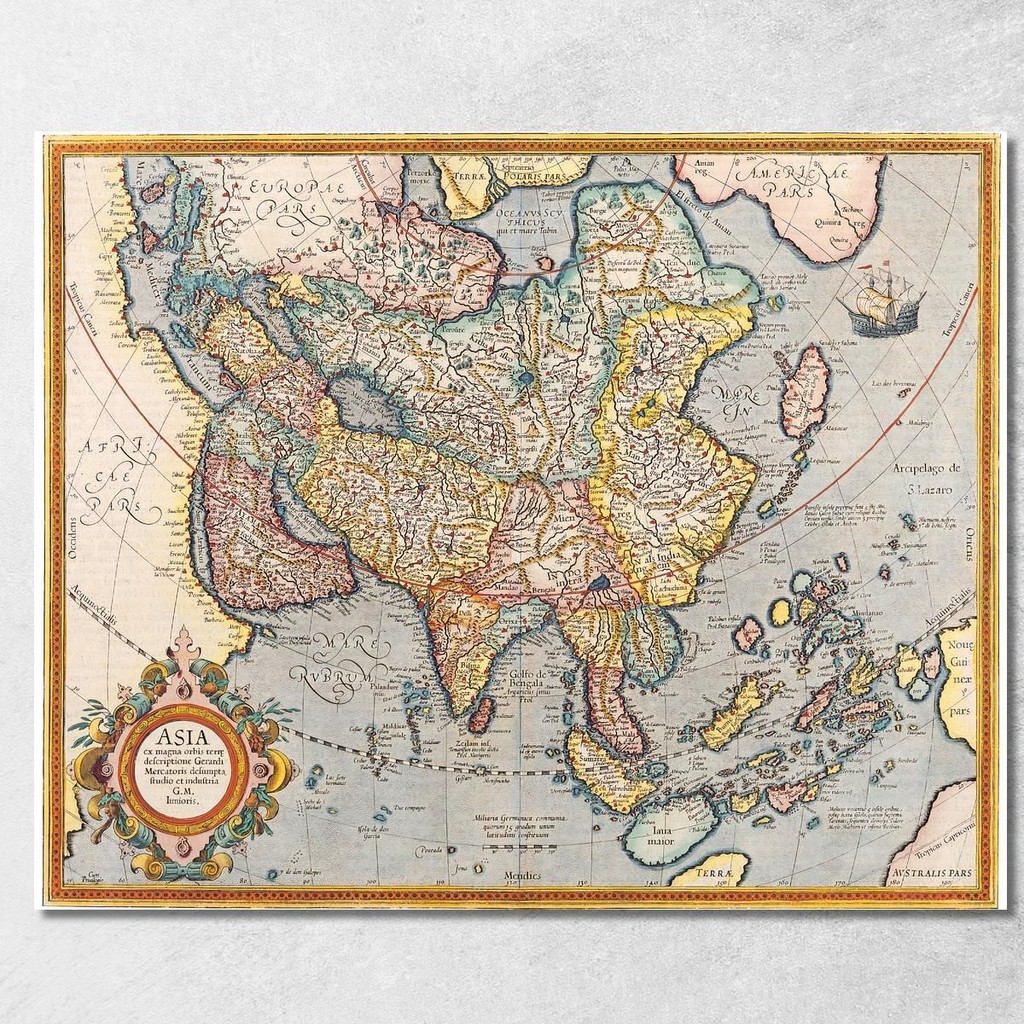 Painting Ancient Map Of Asia With 17Th-Century Cartographic Style , map12 ภาพพิมพ์บนผ้าใบแคนวาส