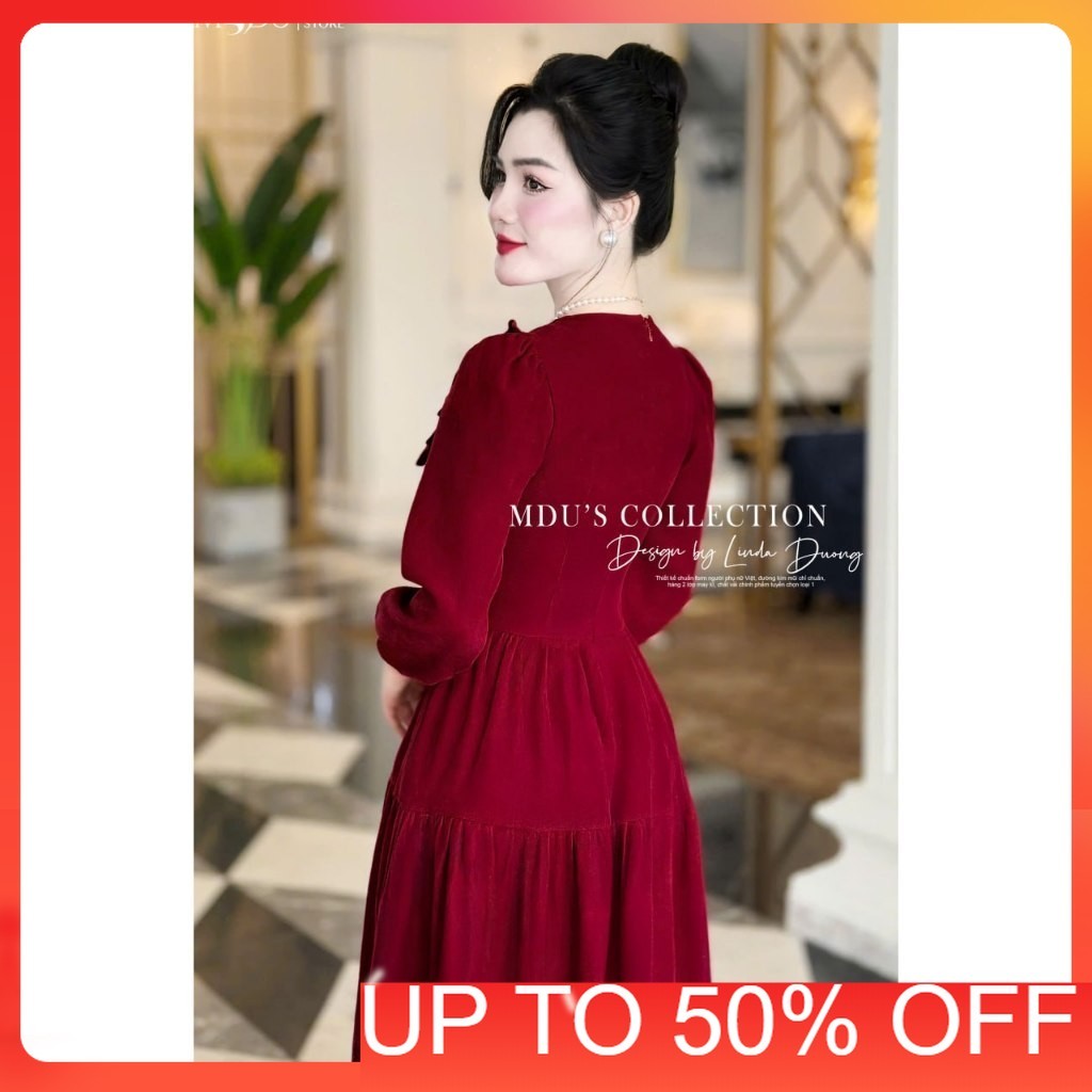 Lady Dress MDU1911 ดีไซน์แขนพัฟ กํามะหยี่คุณภาพสูงจาก MDU K60-D2-2