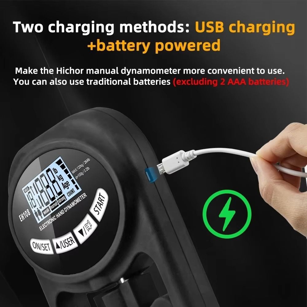 Grip Strength Tester ดิจิตอลLCD, วัดถึง265ปอนด์/120กก., เครื่องวัดความแรงมือสำหรับการฝึกซ้อมและกีฬา - รูปที่ 3