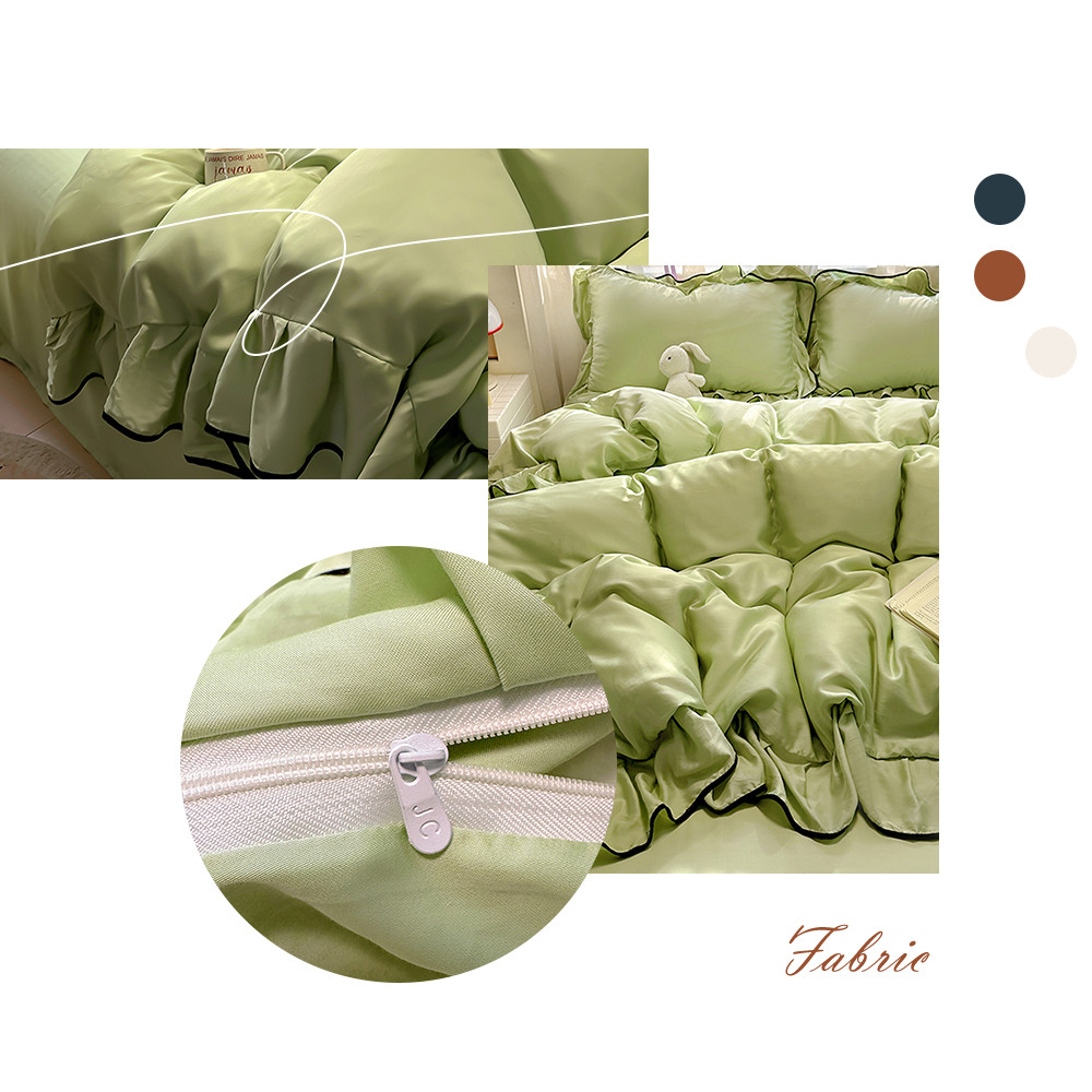 3/4ชิ้น ชุดผ้าปูที่นอน. ชุดผ้าปู ice silk cooling สีทึบ ผ้าปูที่นอน+ปลอกผ้านวม+ปลอกหมอน ลูกไม้ ไม่มีผ้านวม 3ฟุต 5ฟุต 6ฟุต - รูปที่ 6