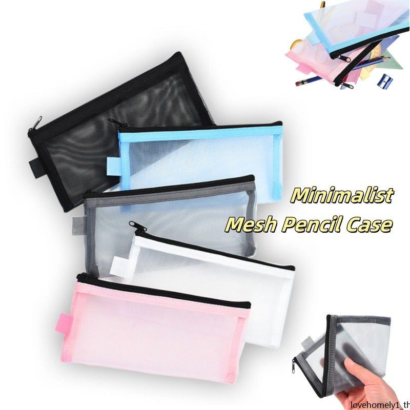 ไนลอนตาข่ายกรณีดินสอ เรียบง่าย โปร่งใสแบบพกพานักเรียนเครื่องเขียนกระเป๋าอุปกรณ์เครื่องเขียน
