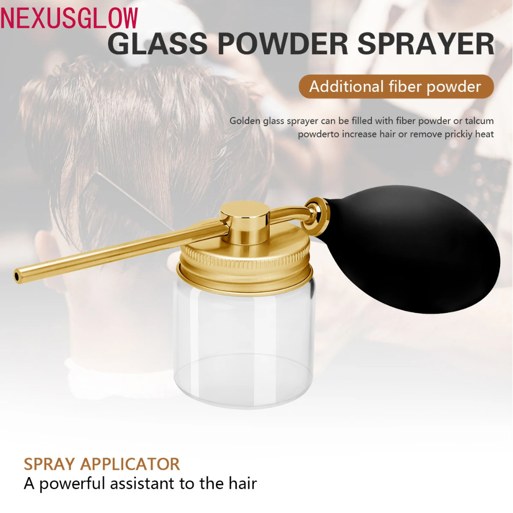 NEXUSGLOW ขวดสเปรย์แป้งร้านทําผม, รีฟิลแป้งฝุ่น Blower Puffer, สเปรย์แก้ว Hair Building Talc Fiber Hair Loss Fiber Spray Applicator ช่างทําผม
