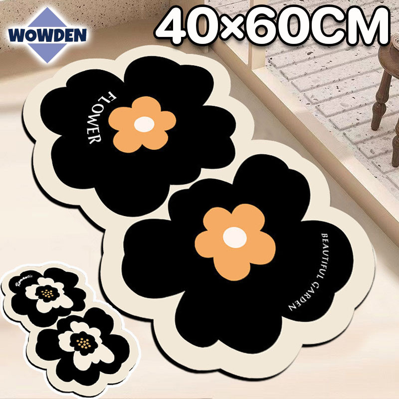 พร้อมส่ง พรม พรมปูพื้น ขาวดํา ลวดลายดอกไม้ 40×60cm ห้องน้ํา ตกแต่งห้อง กันลื่น นิ่มสบาย