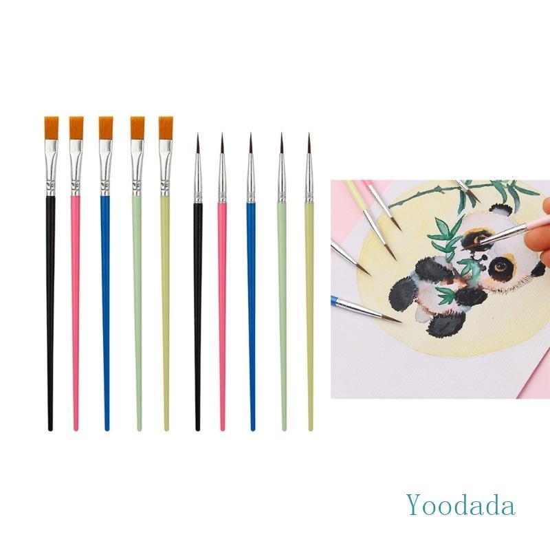 Yoo Paint Brush 10 ชิ้น พู่กันปลายแบนกลม Nylon Hair Artist Art Paint Brush
