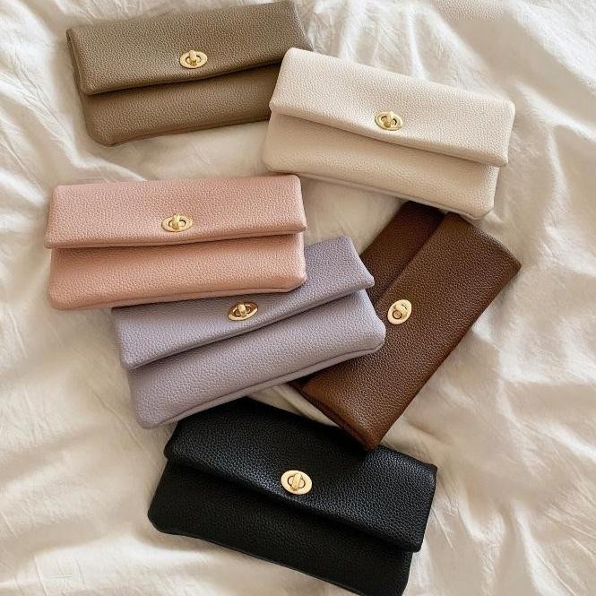 Miss_J พร้อมส่งจากกทม🎀เนื้อสัมผัสดีเยี่ยม ~ กระเป๋าสตางค์ใบยาว วัสดุ PU เกรดสูง ทรงเรียบง่าย ล็อคเทรนด์ กระเป๋าสตางค์ผู้หญิง