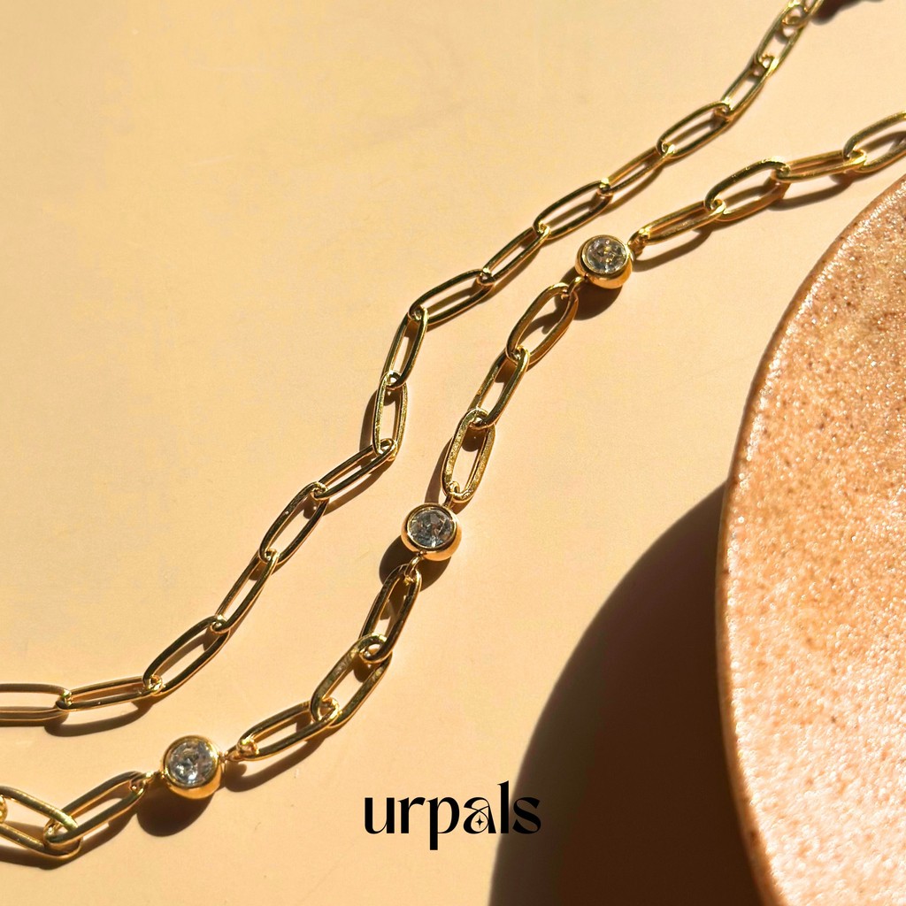 URPALS สร้อยข้อมือ Stainless ชุบทอง 18K ฝังเพชร CZ ส่อาบน้ำ ออกกำลังกายได้ ( ขายแยกชิ้น )
