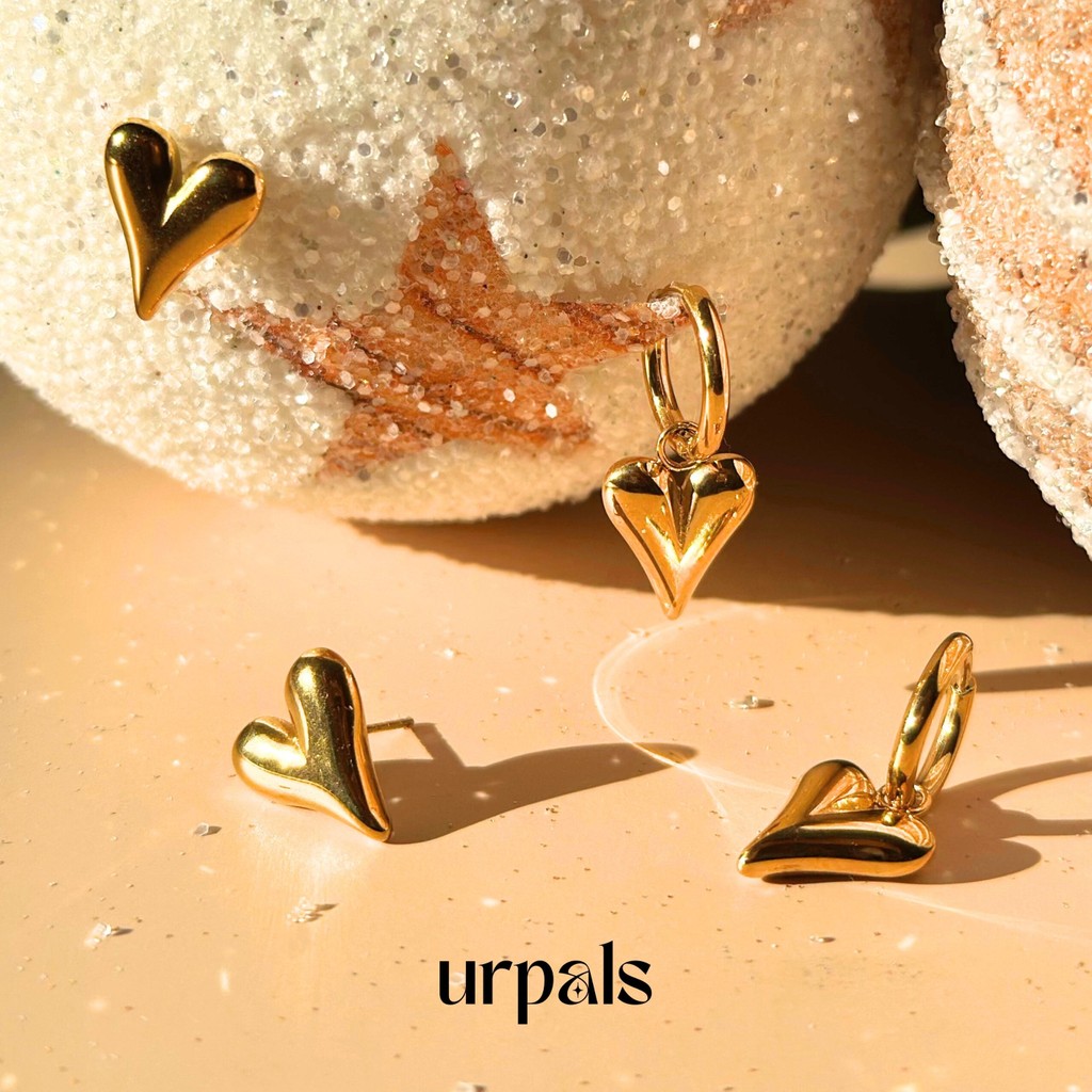 URPALS ต่างหูหัวใจ ตัวเรือน Stainless ชุบทอง 18K ใส่ได้ทุกวัน ใช้งานได้นาน
