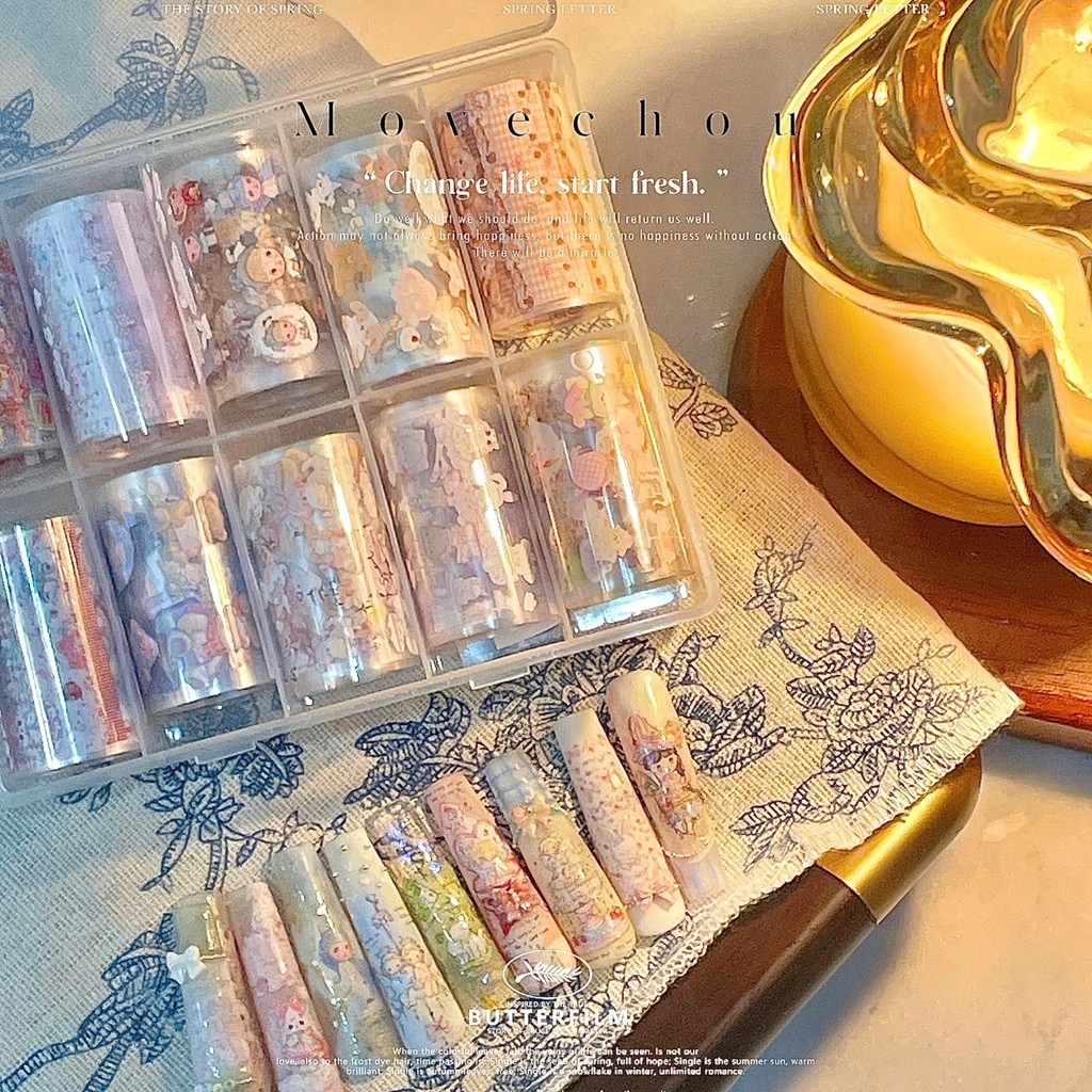 สไตล์เกาหลี อิน มือวาด โรโคโค่ สไตล์เล็บโอนกระดาษนางฟ้าน้อยกระต่ายฤดูใบไม้ผลิฤดูร้อนศิลปะองค์ประกอบน่ารักปฏิบัติ