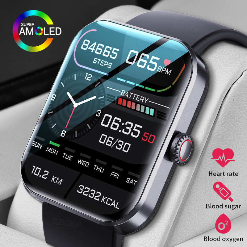ZW9 Max Blood Glucose สมาร์ทหน้าจอโค้งกันน้ําสุขภาพฟิตเนส 1.85 "AMOLED โหมดกีฬาบลูทูธโทร