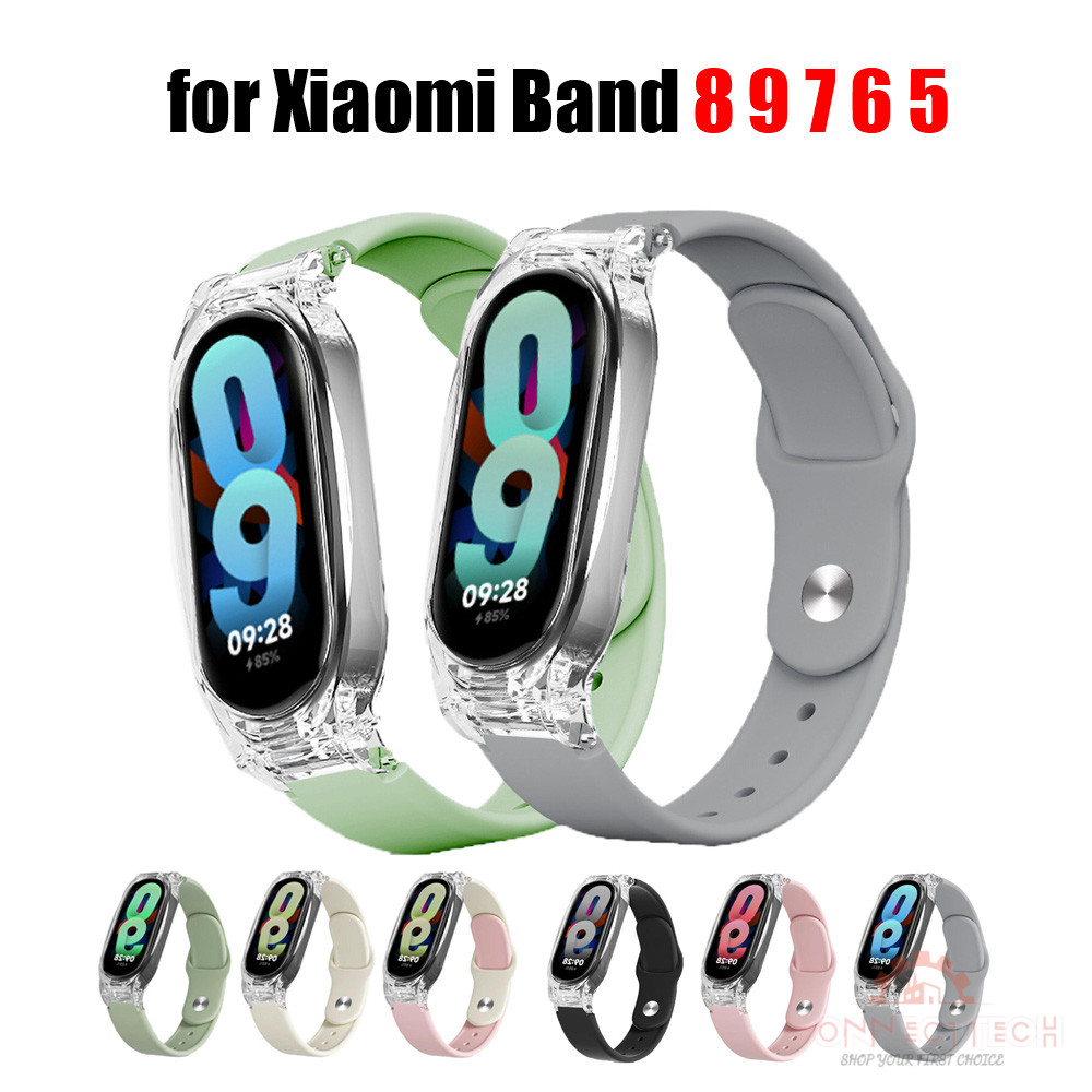 สายรัดซิลิโคนอ่อนนุ่ม + เคสใสสำหรับ Xiaomi Mi Band 8/9 7 6 5 สายรัดข้อมืออัจฉริยะแบบเปลี่ยนได้