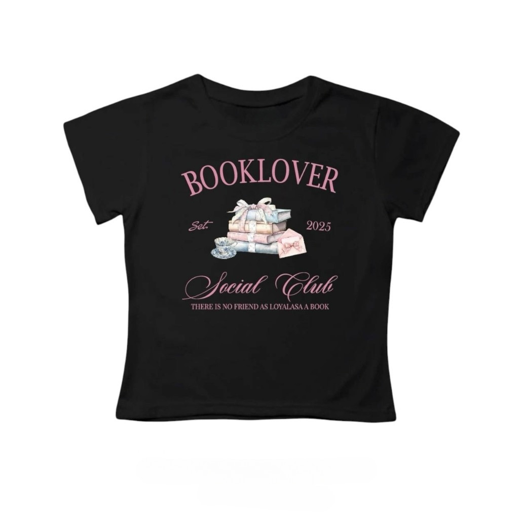 Memee ~ เสื้อครอปผ้าคอตตอน ทรงBaby Tee (Booklover)เสื้อผู้หญิง