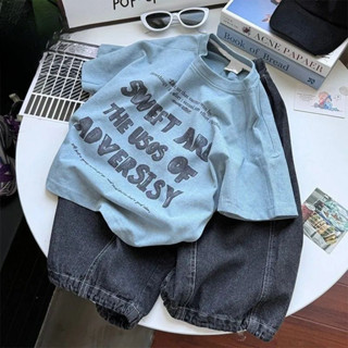 ฤดูร้อน เสื้อยืดแขนสั้นผ้าฝ้ายใหม่สำหรับเด็กผู้ชาย ลายตัวอัก…