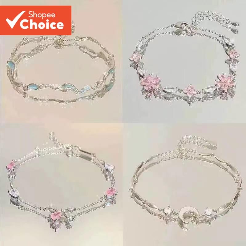 สร้อยข้อมือ Cherry Blossom Bow สําหรับผู้หญิง - Moon & Sea Waves แรงบันดาลใจเครื่องประดับ