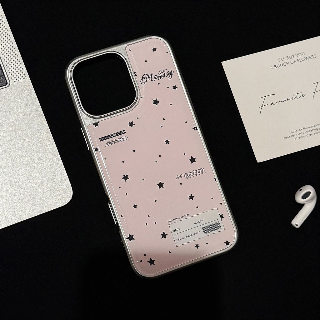 Electroplated เรซิ่นขอบเงินสีดําและสีชมพูดาว TPU สําหรับ apple iphone 12 13 14 15 16pro max plus 11 XR - รูปที่ 4