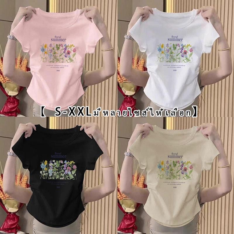 เสื้อครอปคอกลมเอวลอยรัดรูป ดีไซน์รอยยับข้างพรางหุ่น สไตล์ Y2K ฮิต! สาวอวบใส่ได้ ใส่แล้วสาวฮอตเซ็กซี่ดูดี