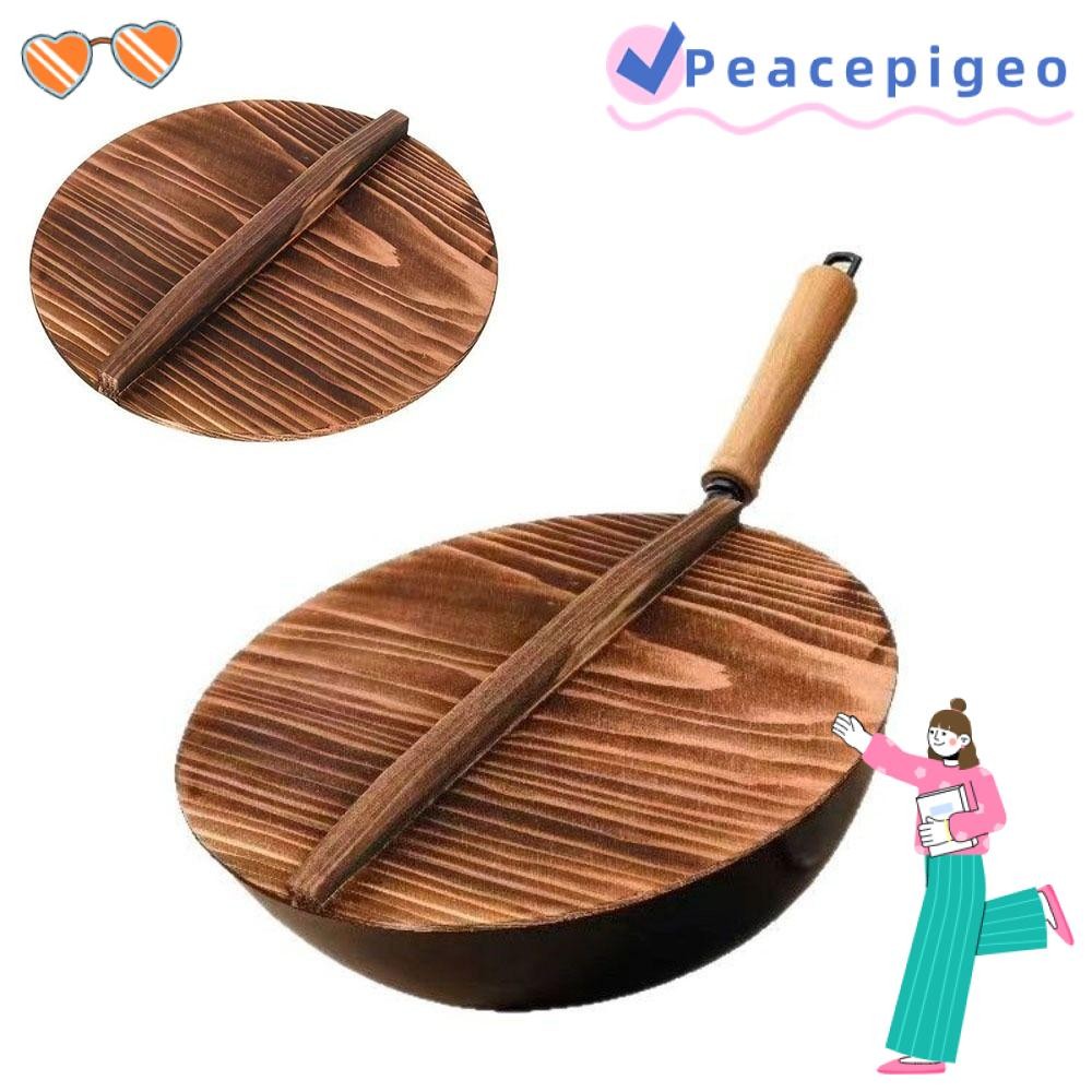PEACEPIGEO ฝาครอบหม้อไม้, ฝาปิดกระทะเหล็กสากลทรงกลม, แบบดั้งเดิม 22-34 ซม. ชิ้นส่วนเครื่องครัวป้องกันการลวกอุปกรณ์ครัว