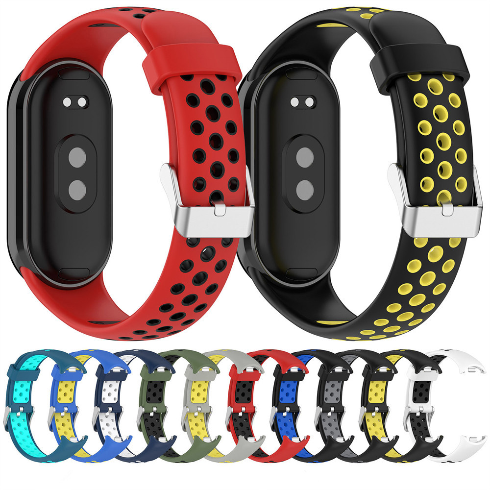 สายรัดสีคู่สําหรับ Xiaomi band 9 10 NFC Watchband ซิลิโคนกีฬาเปลี่ยนวง