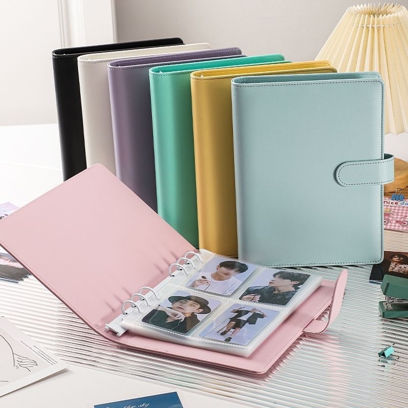 PU หนัง Binder A5 อัลบั้มการ์ดขนาดเล็กสี่ช่อง สีมาการอง