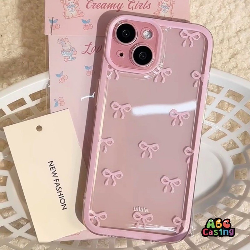 เคสโทรศัพท์สำหรับ IPhone 11 16 13 15 14 12 Pro Max 16 8 7 15 Plus XR X XS Max SE 2020 เคสโทรศัพท์ใสลายโบว์แสนหวาน