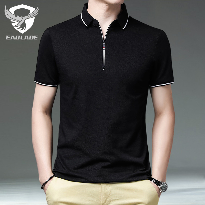 EAGLADE เสื้อยืดโปโลคอปกสำหรับผู้ชายระบายอากาศ KD107 สีดำ K11